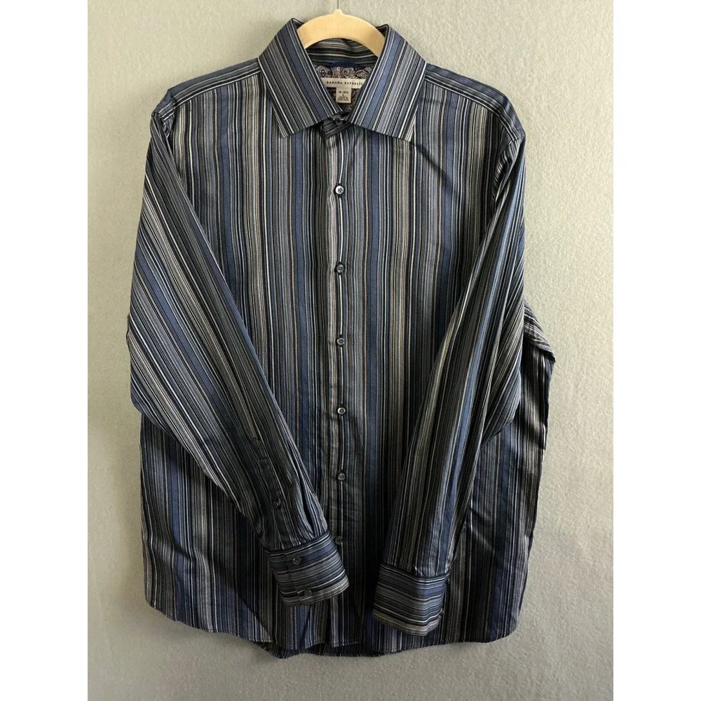 Banana Republic Button Up Men's Large Striped‎ Shirt Long Sleeve Dress